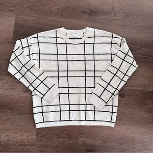 Club Monaco Windowpane Crewneck Sweater, Black/White, XS
